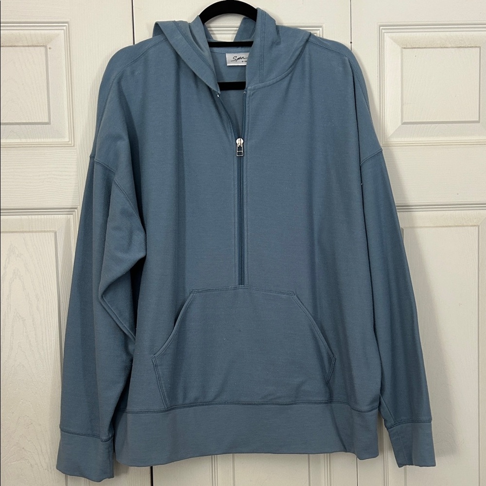 SPA By CHICO'S Size 3 X-Large Blue Half Zip Hooded Sweatshirt Athleisure Lounge